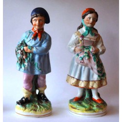 Staffordshire Pottery Boy and Girl pair