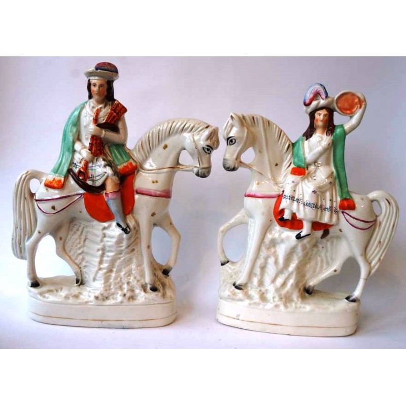 Staffordshire Pottery Equesrian Musician Pair