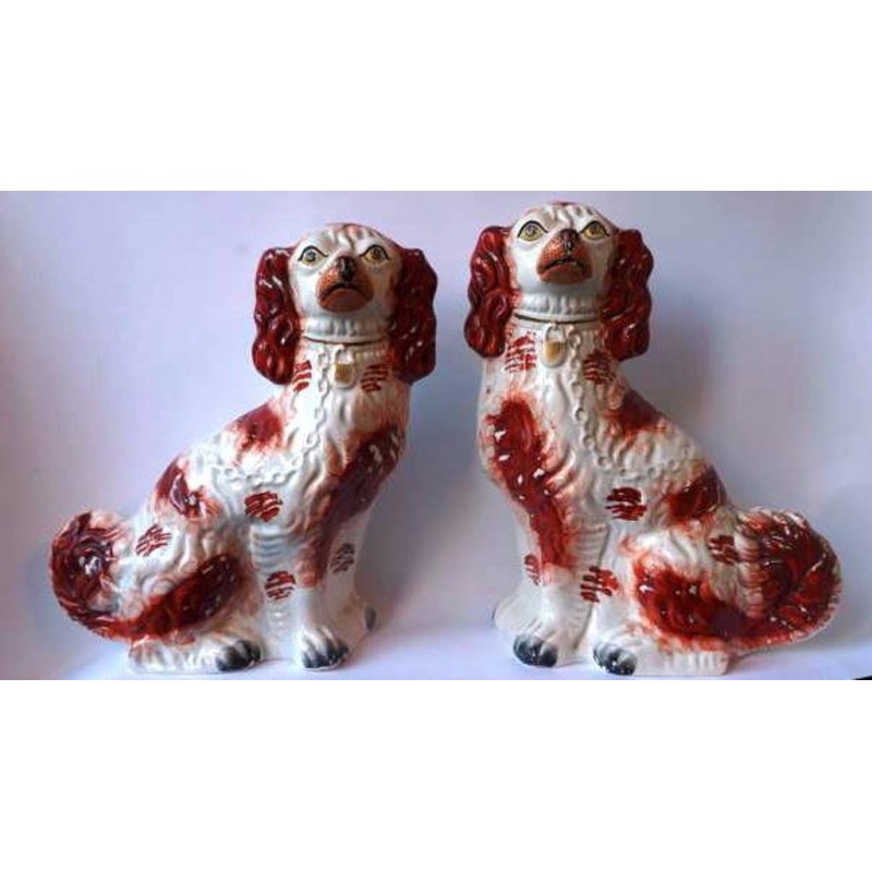 Staffordshire Pottery pair red patch Spaniels