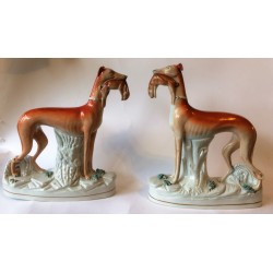 Staffordshire Pottery Pair Standing Greyhounds