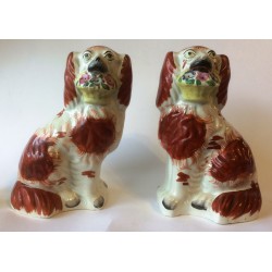 Staffordshire Pottery Spaniels with Flower Baskets