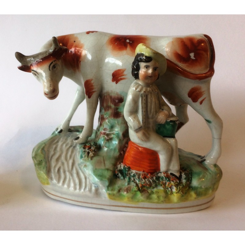 Staffordshire Pottery Cow &amp; Attendant