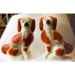 Staffordshire Pottery Large Pair Spaniels
