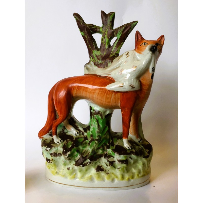 Staffordshire Pottery Fox with Duck or Goose in Mouth