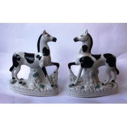 Staffordshire Pottery Zebras decorated as Ponies. Pair