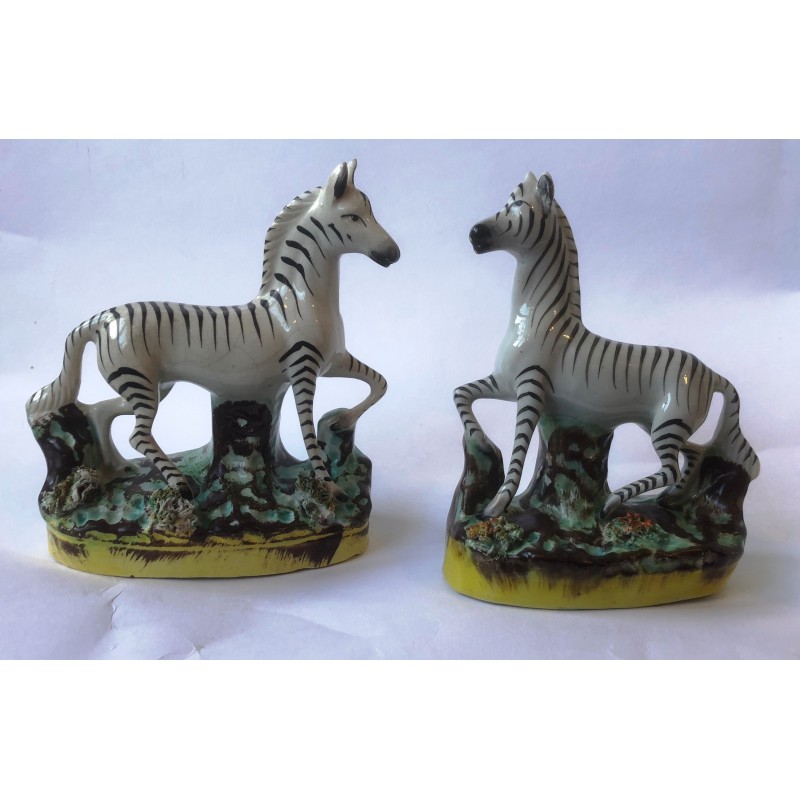 Staffordshire Pottery Zebras. Pair.