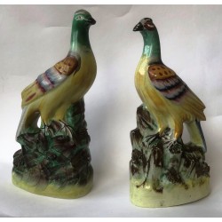 Staffordshire Pottery Pair Fancy Pigeons