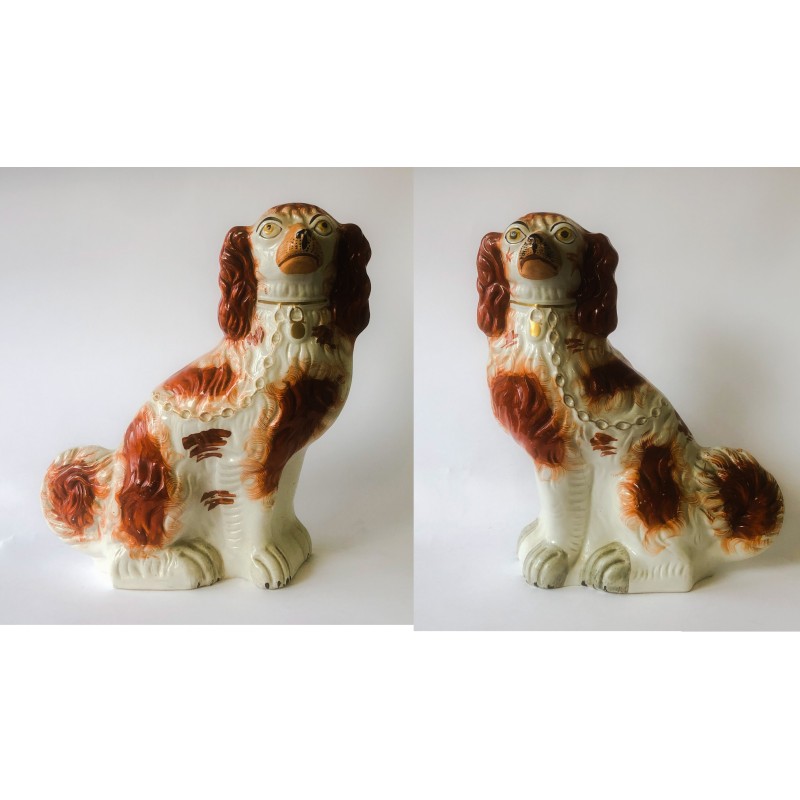 Staffordshire Pottery Pair Red Patch Spaniels