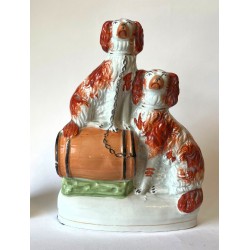 Staffordshire Pottery Spaniels with a barrel