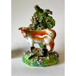 Staffordshire Pottery Red and white cow and calf