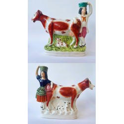 Staffordshire Pottery Matched Pair Milking Cows