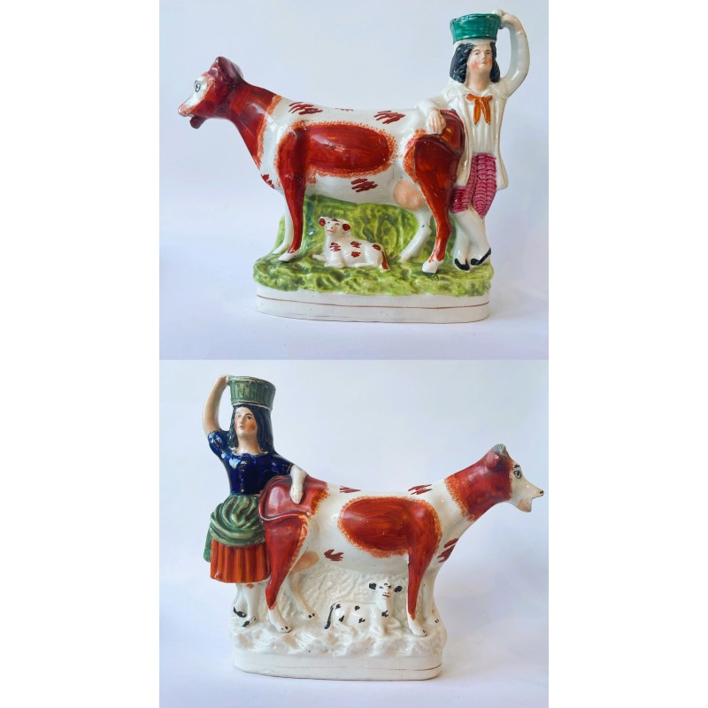 Staffordshire Pottery Matched Pair Milking Cows