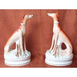 Pair Seated Greyhounds