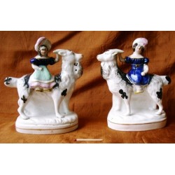 Staffordshire Pottery Pair children on goats