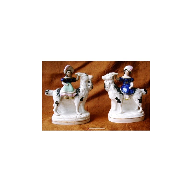Staffordshire Pottery Pair children on goats