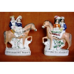 Staffordshire Pottery going to market and returning home pair