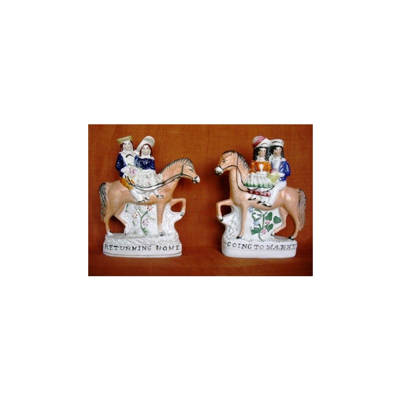 Staffordshire Pottery going to market and returning home pair