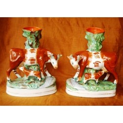 Pair cow and calf spill vases