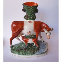 Staffordshire Pottery Cow and calf spill vase