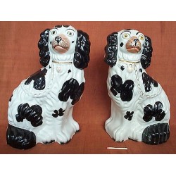 Black patch [underglaze] spaniels, pair