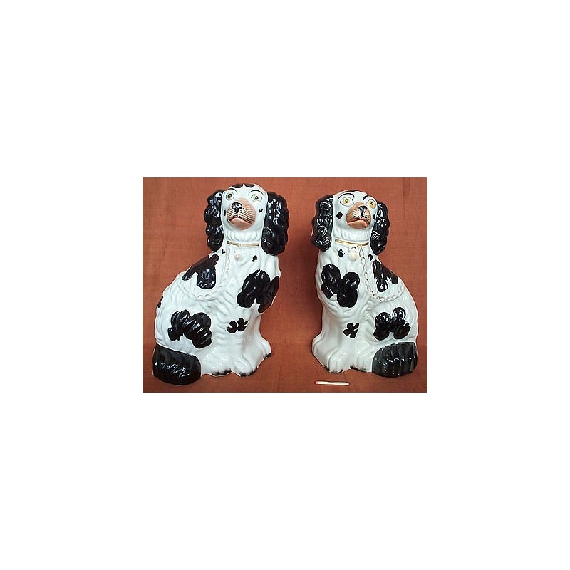 Black patch [underglaze] spaniels, pair