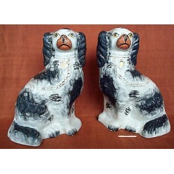 Black patch [overglaze] spaniels, pair