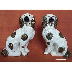 Green patch spaniels, pair