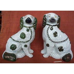 Green patch spaniels, pair