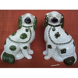 Green patch spaniels, pair