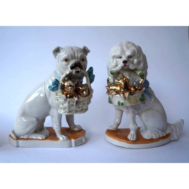 Staffordshire Pottery Pair Poodle and Pug